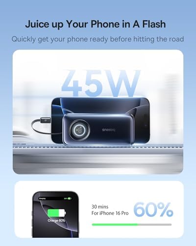 Baseus Enercore 20000 m Ah Power Bank with 67 W Fast Charging – Compact Portable Charger Featuring Built-in Retractable USB-C Cable for Laptops, i Phone 16/15, Samsung, Mac Book, and Drones – Essential Travel Companion for Uninterrupted Power