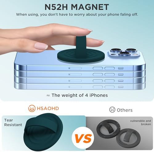 Upgraded Magnetic Phone Grip for i Phone: Premium Silicone Loop Holder with Mag Safe Compatibility – Ergonomic 360-Degree Stand, Non-Slip Design in Sleek Black for Enhanced Comfort and Secure Handling on i Phone 16/15/14/13/12 Pro Max/Plus