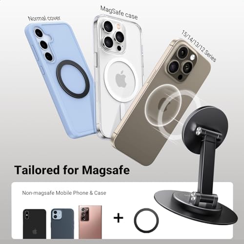 UGREEN Magnetic Phone Stand for MagSafe, Height Adjustable iPhone Stand for Desk with 360° Rotation Compatible for iPhone 16 15 Pro Max 14 Pro 13 12 and MagSafe Case, Black – Enhanced Compatibility and Speed