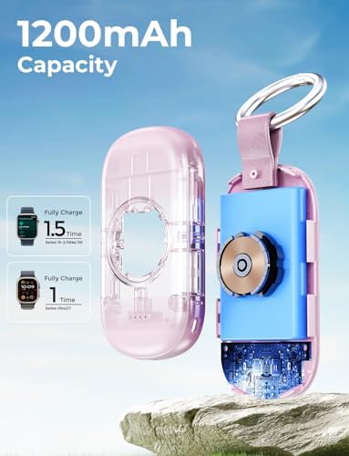 Portable Magnetic Wireless Charger for Apple Watch – 1200 m Ah Keychain Power Bank for Effortless Charging on the Go – Universal Compatibility with All Apple Watch Series Including Ultra Models – Ideal Fast Charging Solution for Active Lifestyles