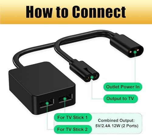 AGVEE 1.6 ft Dual USB Power Adapter for Streaming Devices | Efficient Charging Hub for Fire TV Stick, Roku, & Chromecast | Sleek Black Design for Organized Entertainment Spaces | High-Speed Dual Ports for LED Light Strips & Cable Management Solutions