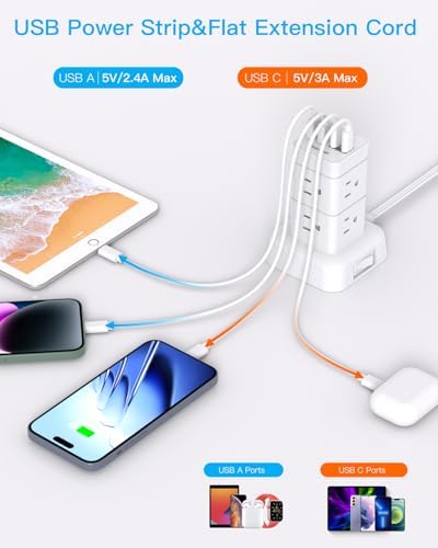 Elevate Your Charging Efficiency with the One Beat Tower Surge Protector Power Strip – 10 ft Long Flat Extension Cord with 8 AC Outlets & 4 USB Ports for Seamless Device Management in Home, Office, or College Dorm – Built-in Surge Protection for Unmatched Safety & Convenience