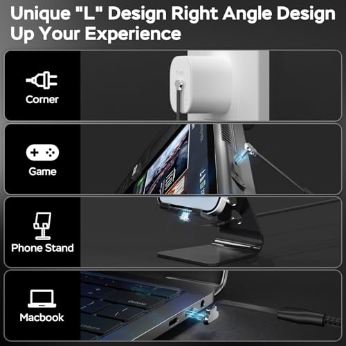 10 ft USB C to USB C Charging Cable – 60 W Fast Charge with Right-Angle Connector for Enhanced Durability and Comfort – Compatible with Steam Deck, ROG Ally, i Phone 16/15 Pro Max, Samsung S23/S22/S21, Mac Book – Tangle-Free Flat Design for Effortless Storage and Use