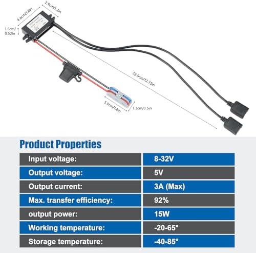 Rugged IP67 Waterproof USB Charging Hub – High-Efficiency DC-DC Converter for Trucks, Off-Grid Solar Systems, and Marine Use – 10-90 V to 5 V 3 A (15 W) Power Supply for Extreme Conditions – Durable, Dustproof, and Shock-Resistant for Reliable Charging Anytime, Anywhere