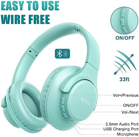 KVIDIO Over-Ear Bluetooth Headphones: 65-Hour Battery Life, Immersive Deep Bass Sound, and Ultra-Low Latency for Effortless Mobility and Enhanced Work Efficiency with Integrated Microphone for Flawless Calls and Voice Control