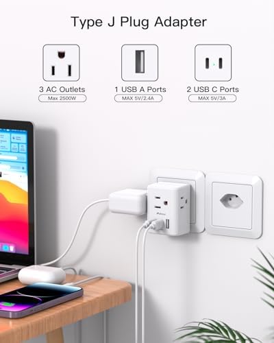 Universal European Travel Power Adapter with Dual USB-C Charging Ports – 3 Outlet Type E/F Plug for Effortless Device Connectivity in France, Portugal, Germany, and Beyond – Essential Travel Companion for Seamless Power and Fast Charging on Your European Adventures