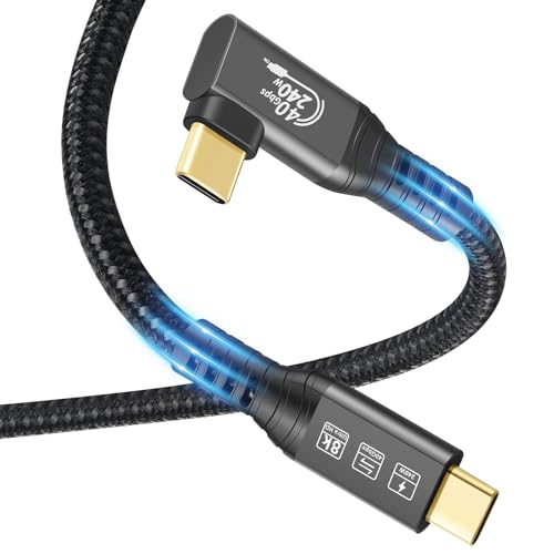 Revolutionary USB4 Cable with Thunderbolt 4: Unmatched 40 Gbps Data Transfer, 240 W Rapid Charging, and 8 K Display Capability – Flexible 90-Degree Connector for Mac Book, M2, M3, and SSD Devices – Enhance Your Digital Workflow with Robust Durability and Effortless Performance