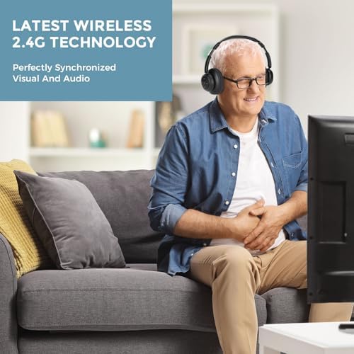 Premium Wireless Headphones for Seamless TV Enjoyment – Advanced Low Latency Technology for Instant Audio Synchronization, Perfect for Seniors and Caregivers, Luxurious Over-Ear Comfort with Convenient Charging Dock, Superior Sound Performance in Stylish Black, Universal Bluetooth Compatibility for Enhanced Entertainment Experience