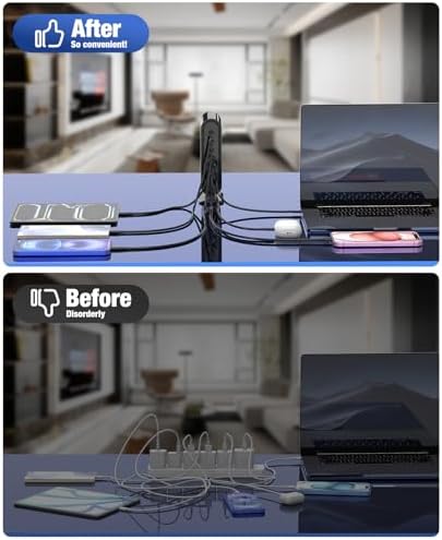 High-Power 96 W Multi-Device Charging Station – 6-Port USB-C Fast Charging Hub with 6 ft Cables for i Phone 16, 15 Pro Max, Samsung, Android & i Pad – Sleek Black Organizer for Home & Office Use – Rapid Charging Solution to Eliminate Cable Clutter
