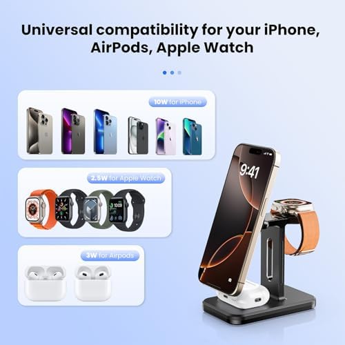 Ultimate 3-in-1 Fast Wireless Charging Station for Magsafe Apple Devices – Sleek Aluminum Charger with Adapter for i Phone 16/15/Pro/Pro Max/14/13/12, Apple Watch & Air Pods – Premium Magnetic Stand for Enhanced Speed and Style
