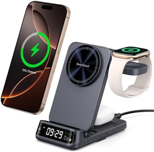 Foldable 3-in-1 Magnetic Wireless Charging Station: Mag Safe-Compatible Charger for i Phone 16/15/14/13 Series, Apple Watch, and Air Pods – Enhanced Portability and Fast Charging for Travel and Home Use