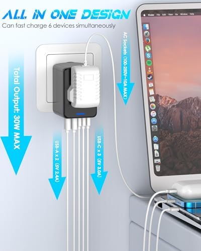 Global Travel Companion: High-Performance Universal Adapter with 6 A Output, Featuring 3 USB-C & 2 USB-A Ports for Swift Charging Across 200+ Countries – Perfect Solution for EU, US, UK, AU and Beyond