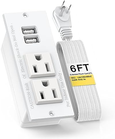 Recessed Power Grommet with Dual 20 W USB C Ports and 6 FT Extension Cord – Versatile Desk Power Socket with 2 AC Outlets for Seamless Integration into Cabinets, Drawers, or Nightstands – ETL Listed for Safety and Enhanced Charging Efficiency – Ideal for Organized Home Offices and Modern Living Spaces
