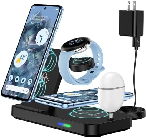 Ultimate 4-in-1 Foldable Wireless Charging Station for Google Pixel Devices – Fast Charge Your Pixel Watch, Smartphone, and Buds with 24 W Adapter – Compact, Portable Design for Effortless Charging On-the-Go – Enhanced Compatibility for Pixel 9 Pro/9/8 Pro/8/7/2/1 – Non-Slip Stability for Secure Power Solutions