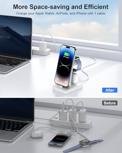 30 W Ultra-Fast 3-in-1 Charging Station for Apple Devices – ADADPU Multi-Device Charger Dock for i Phone 14/13/12/11 Pro, Apple Watch Series 8/7/6/5/4/3/2/SE & Air Pods – Sleek, Space-Saving Design with Advanced Safety Features for Efficient Power Management