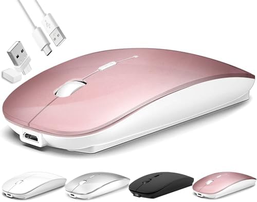 Elevate Your Productivity with the Versatile Wireless Mouse – Rechargeable Bluetooth 5.2 Connectivity, Three Modes (USB-A & USB-C Compatible) for Seamless Use with Mac Book, Chromebook, and More – Silent Click Design for Distraction-Free Work, Sleek Black Finish, Perfect for Travel and Home Office Efficiency