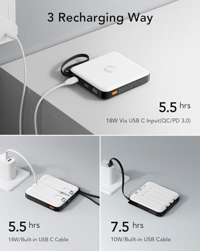 VRURC 20000 m Ah Portable Power Bank with Integrated Cables – Ultimate Travel Companion for i Phone 11-16 & Samsung Galaxy Series – Rapid 22.5 W Fast Charging Efficiency, Compact Design for On-the-Go Convenience – Essential Battery Pack for Uninterrupted Connectivity