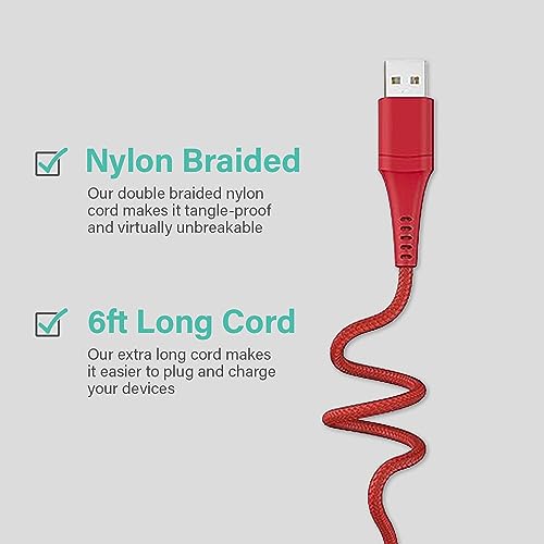 Versatile 3-in-1 Universal Charging Cable – 6 ft Nylon Braided Charger for i Phone, Android & More | Lightning, Type C & Micro USB Compatibility | Fast Charging Solution in Vibrant Tangerine for Ultimate Convenience and Style