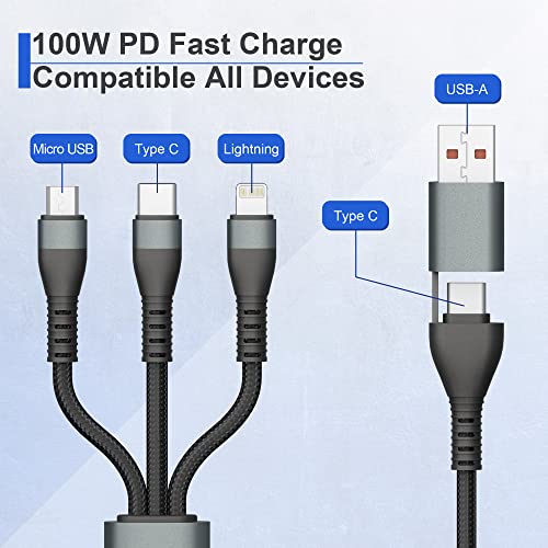 Ultimate 3 in 1 USB Long Charger Cable – 3 M/10 FT Braided Fast Charging Cord with Universal USB C, Micro USB & Lightning Connectors – 6 A Power Delivery for Rapid Device Charging – Durable & Tangle-Free Multi-Device Charging Solution