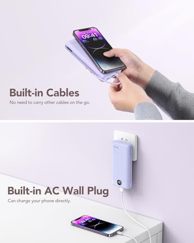 VRURC 20000 m Ah Pink Portable Charger – Fast Charging Power Bank with Built-in Wall Plug & Cables, LED Display, 4 Outputs & Dual Inputs for Effortless Travel Charging Solutions, Ideal for Busy Lifestyles and Enhanced Device Compatibility