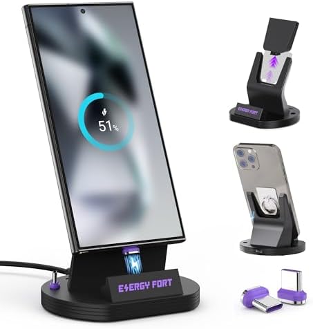 120 W Magnetic USB C Charging Dock: Fast Charging Station for Galaxy A15, A55, A35 – Sleek Desktop Stand with Type-C Tips for Phones, Earbuds, and Kindles – Ultimate Compatibility and Efficiency for Any Workspace