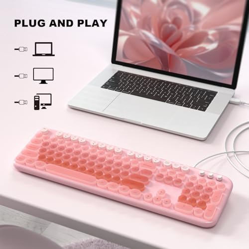 Illuminate Your Workspace with the Large Print Backlit Keyboard – Ergonomic USB Wired Multimedia Keyboard with Rainbow LED Lighting for Enhanced Comfort and Visibility on Windows PCs & Laptops