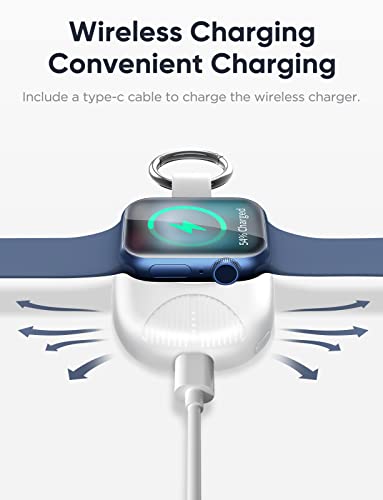 Magnetic Keychain Wireless Power Bank for Apple Watch – 1000 m Ah Portable Charger with 4 LED Indicators, Universal Compatibility for All Apple Watch Series, Effortless Charging Solution for Active Lifestyles