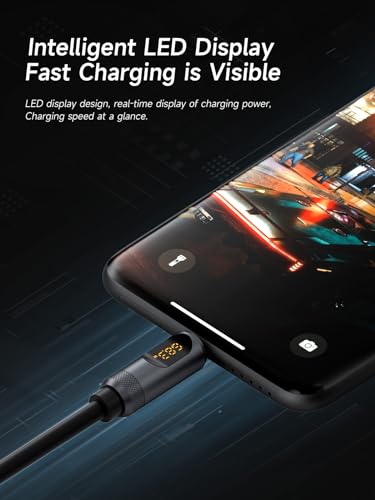 Hagibis 240 W USB C Fast Charging Cable with LED Display – 6.6 Feet Durable Silicone for i Phone 16/15 Pro Max, i Pad, Mac Book Pro – Ultra-Fast 480 Mbps Data Transfer, Flexible Tangle-Free Design for Maximum Performance and Connectivity