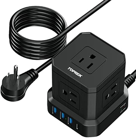 TOPREK 10 FT Power Strip with USB-C Fast Charging (3.0 A) – 5 AC Outlets & 4 USB Ports Surge Protector for Home, Office & Travel – Compact Desk Charging Station with Enhanced Surge Protection (700 J) for All Devices