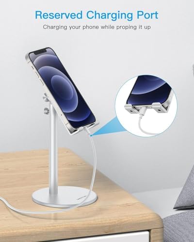 Cell Phone Stand, OMOTON Angle Height Adjustable Phone Holder, Aluminum Desktop Phone Holder Dock Stand for Desk, Compatible with iPhone 13/Mini/Pro/Max, All Smartphones and Tablets(4-11”),Black – Enhanced Compatibility and Speed