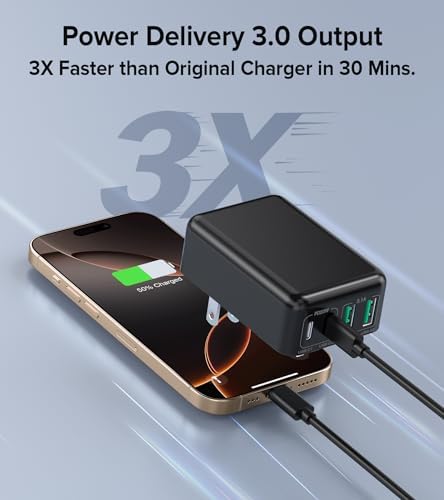 Elevate Your Charging Game with the 2 Pack Flat USB C Charger Block – 40 W Fast Charge Hub for i Phone 12-16, i Pad & Samsung Devices, Featuring 4 Ports for Simultaneous Power Delivery & Quick Charge, Sleek Light Blue Travel-Friendly Design Ideal for Home & On-the-Go Use