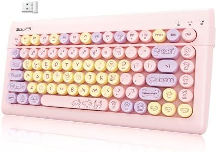Charming Pink Wireless Bluetooth Keyboard – Retro Typewriter Style for i Pads, Tablets & Laptops – Multi-Device Compatible with Round Raised Keycaps – Perfect Portable Accessory for Kids, Women & Whimsical Workspaces – Elevate Your Typing Experience with Colorful Mini Design