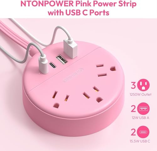 25 ft NTONPOWER Power Strip with 3 AC Outlets & 4 USB Charging Ports – Versatile Wall Mountable Desktop Solution for Home, Office, and Dorm – Sleek White Design for Enhanced Connectivity and Efficiency