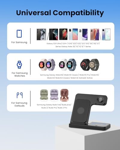 3-in-1 Wireless Charging Station for Apple Devices – Fast Charging Dock for i Phone 15/14/13/12 Pro Max, Apple Watch Series 8/7/SE/6/5/4/3/2, and Samsung Phones – Sleek Multi-Device Charger with Enhanced Safety Features and Compact Design