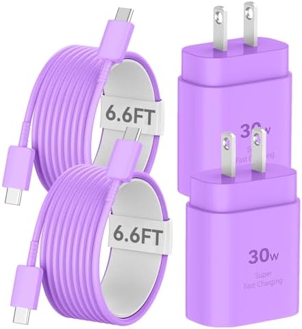 Auorld 30 W USB-C Fast Charger with 10 FT Cable – High-Performance Rapid Charging for i Phone 15/16, i Pad, Samsung Galaxy & Google Pixel – Stylish Purple Design for Maximum Flexibility and Compatibility on the Go