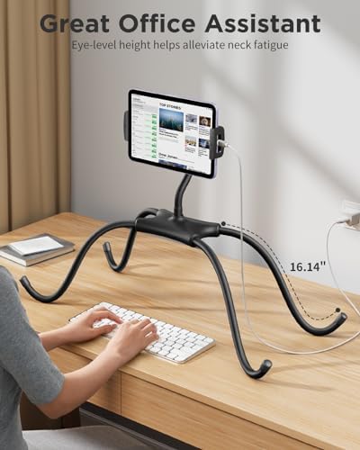 SAIJI Adjustable Tablet Stand Holder – Versatile and Portable Dock for 4.7″-17.3″ Devices, Perfect for Desk, Bed & Gaming – Enhanced Stability, Customizable Viewing Angles, Sleek Black Design for Ultimate Comfort and Productivity