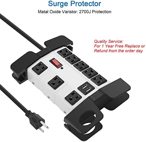 Industrial Heavy Duty Power Strip with 8 Outlets & USB Ports – 2700 Joules Surge Protector for Workshop & Garage – 15 Amp Metal Power Strip with 6 FT Extension Cord for Enhanced Device Compatibility & Fast Charging
