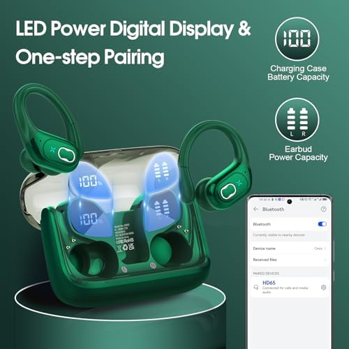 Ultimate Bluetooth 5.4 Wireless Earbuds with 75-Hour Playtime – Ergonomic Deep Bass Sport Headphones with IPX7 Waterproof Rating for Active Lifestyles, Advanced ENC Noise Cancelling Mic for Superior Call Clarity – Ideal for Fitness and Outdoor Activities