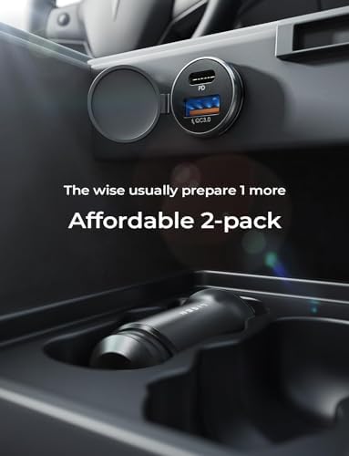 LISEN 2-Pack Ultra Compact 48 W USB C Car Charger Adapter – All Metal Fast Charge Cigarette Lighter USB Charger for i Phone 15, 14 Pro Max, Galaxy S23/22, i Pad Pro – Smallest Flush Design for Seamless Integration and Enhanced Speed
