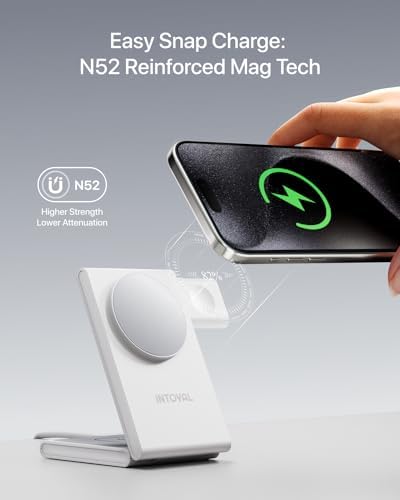 Intoval 3-in-1 Magnetic Charging Station: Ultimate Foldable Dock for Fast Charging of i Phone 12-16 (Plus/Pro/Pro Max), Apple Watch, and Air Pods – Sleek Travel Accessory with Enhanced Mag Safe Compatibility and Trio Magnetic Stand for Organized Power Solutions at Home or On-the-Go