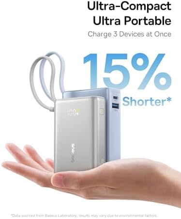 Baseus Picogo 10000 m Ah Portable Charger – 45 W Fast Charging Power Bank with Built-in USB-C Cable, Ideal for i Phone 16/15/14/13, Samsung S22/S21, Google Devices & i Pad – Ultimate Multi-Device External Battery with Enhanced Speed and Compatibility for On-the-Go Power Needs