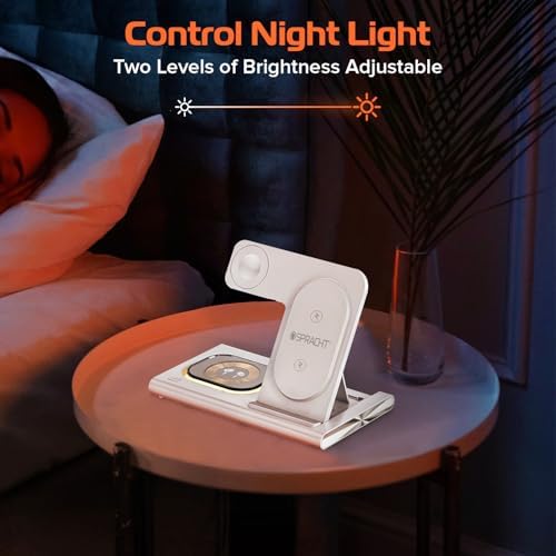 Spracht Flex Charge 3-in-1 Portable Charging Station – 25 W Fast Wireless Charger for Smartphones, Smartwatches, and Earbuds with Integrated Night Light – Foldable Travel-Friendly Design for Enhanced Device Compatibility – Sleek Black Finish for Home and On-the-Go Power Solutions