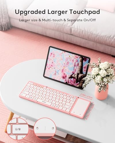 Samsers Portable Foldable Bluetooth Keyboard with Touchpad – Multi-Device Wireless Travel Companion for i OS, Android, Windows & Mac OS – Effortless Workflow with Bluetooth 5.1 and Long Battery Life – Perfect for On-the-Go Professionals