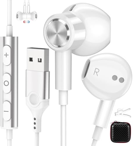 Ultra-Comfort USB Earbuds with Microphone for PC – 7.5 FT Wired Headset for Laptops, Perfect for Zoom Meetings and Virtual Learning – Magnetic Stereo Earphones Compatible with Dell, HP, and Think Pad – Crisp Audio Clarity, Lightweight Design for All-Day Use – Quick Volume Control for Effortless Communication – Tangle-Free Solution for Neat Workspaces – Boost Your Productivity with Enhanced Sound Experience