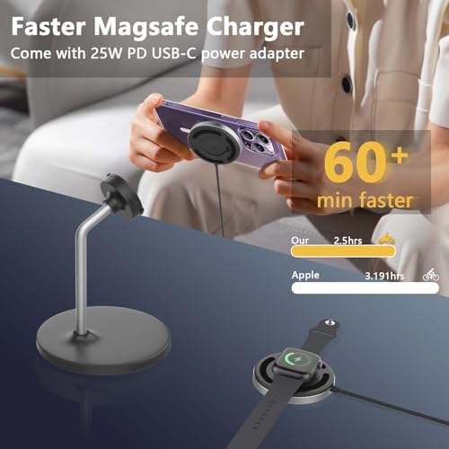 Mag Safe 2-in-1 Wireless Charging Station for i Phone and Apple Watch – Portable 15 W Fast Charger with Detachable Design, Foldable Travel Pad for i Phone 12-16 Series – Sleek Black Finish for Enhanced Compatibility and Efficient Power Boosts