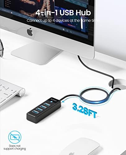 Ultra-Slim 4-Port USB 3.0 Hub by ORICO – High-Speed Data Splitter with 1.65 ft Extended Cable for Enhanced Connectivity, Perfect USB Adapter for Laptops, PCs, Mac Books, Xbox & More – Effortless Plug-and-Play Design for Seamless Device Management