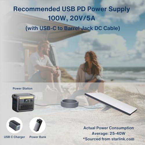 DC to USB-C Power Cable for Starlink Mini 2M/6.5FT, Support PD 100W 20V/5A Input, 19AWG Cord & Waterproof Barrel Jack, Compatible with USB-C PD Power Bank Charger Power Supply – Enhanced Compatibility and Speed
