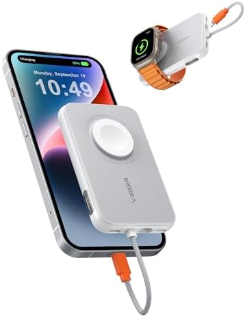 VEGER 5000 m Ah Mini Power Bank with Built-in Cable – PD 20 W Fast Charger for i Phone 14/13/12/Pro Max, Android Devices & Apple Watch – Lightweight Travel Essential in Vibrant Yellow – Ultimate Charging Solution for On-the-Go Connectivity
