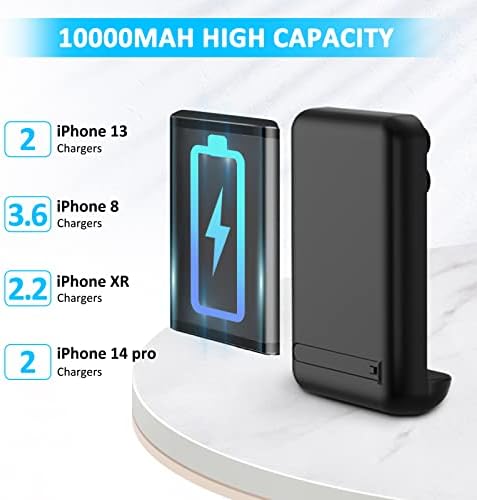 Compact 10,000 m Ah i Phone Power Bank with Metal Stand – Fast Charging External Battery Pack for i Phone 14, 13, 12, 11, and More – Sleek Black Design for Ultimate Portability and Hands-Free Convenience – Universal Compatibility and Enhanced Charging Speed