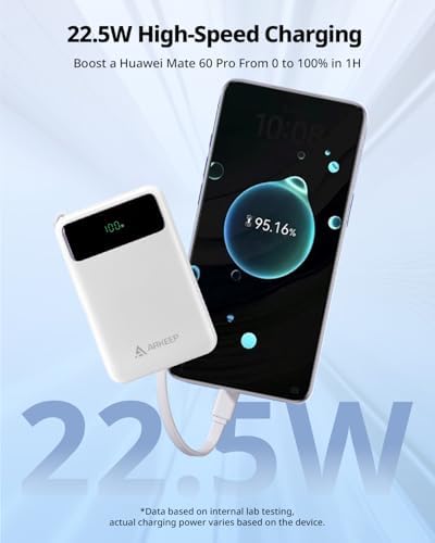 Ultra-Compact 10000 m Ah Travel Power Bank with 22.5 W PD Fast Charging – Built-In Type-C Cable & Dual USB Outputs for Ultimate Device Compatibility – Lightweight & Portable High-Capacity Phone Charger with Advanced Safety Features for i Phone 16/15/14/13/12/11, Samsung Galaxy, and More